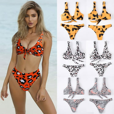 Womens Bikini Set Padded Push-up Bra Dot Print Bandage Swimwear Bathing Suit